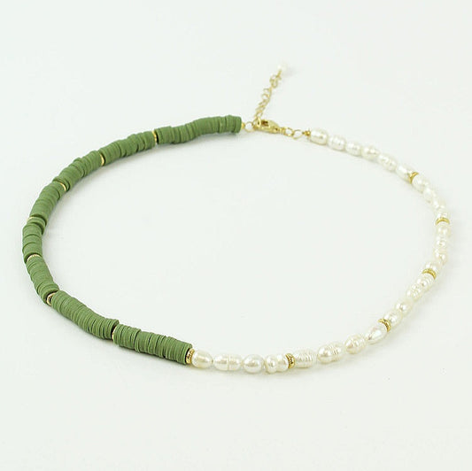 My Doris Sage Bead & Pearl Necklace