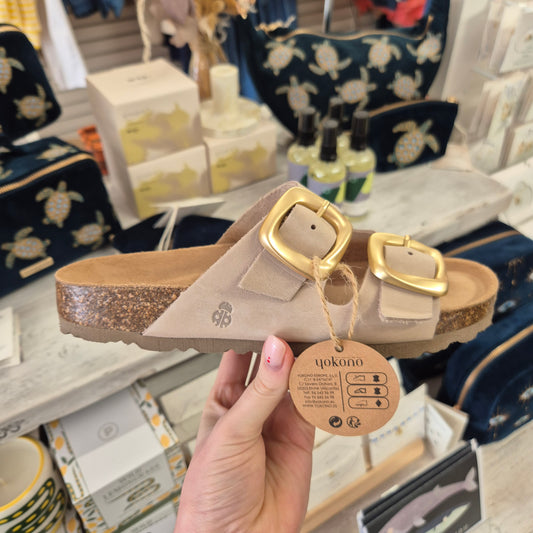 Yokono Granada Double Strap Nubuck Sandals in Stone