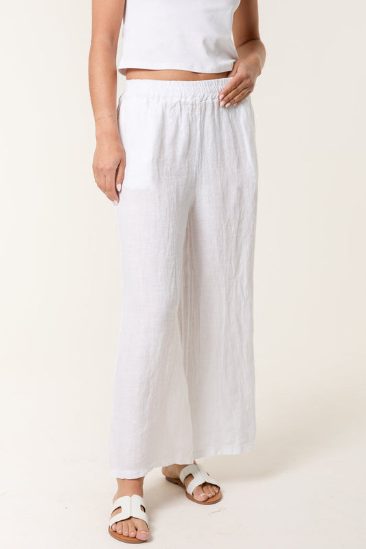 Ivy Wide Leg Linen Crop Trousers in White