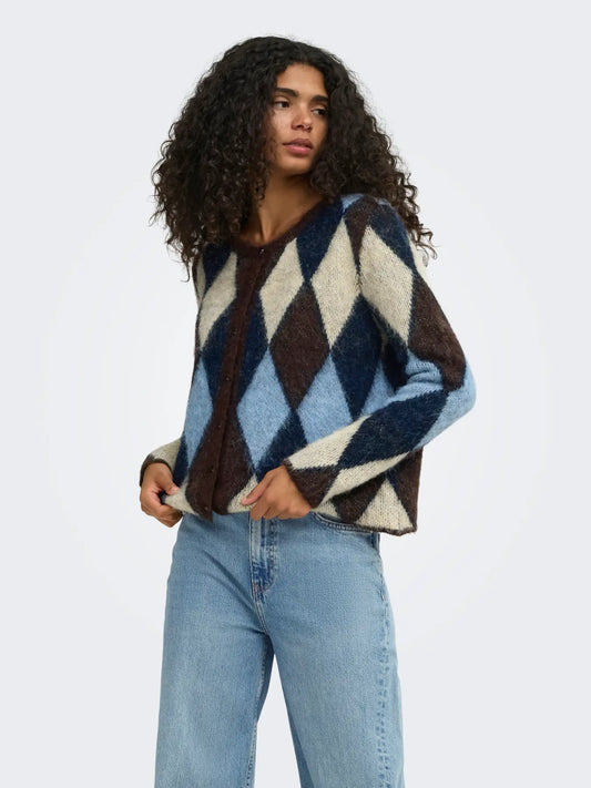 ONLY Harlequin Cardigan in Coffee