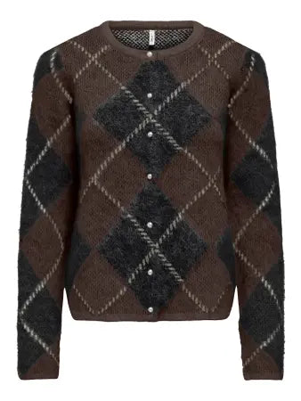 ONLY Argyle Cardigan in Coffee Bean