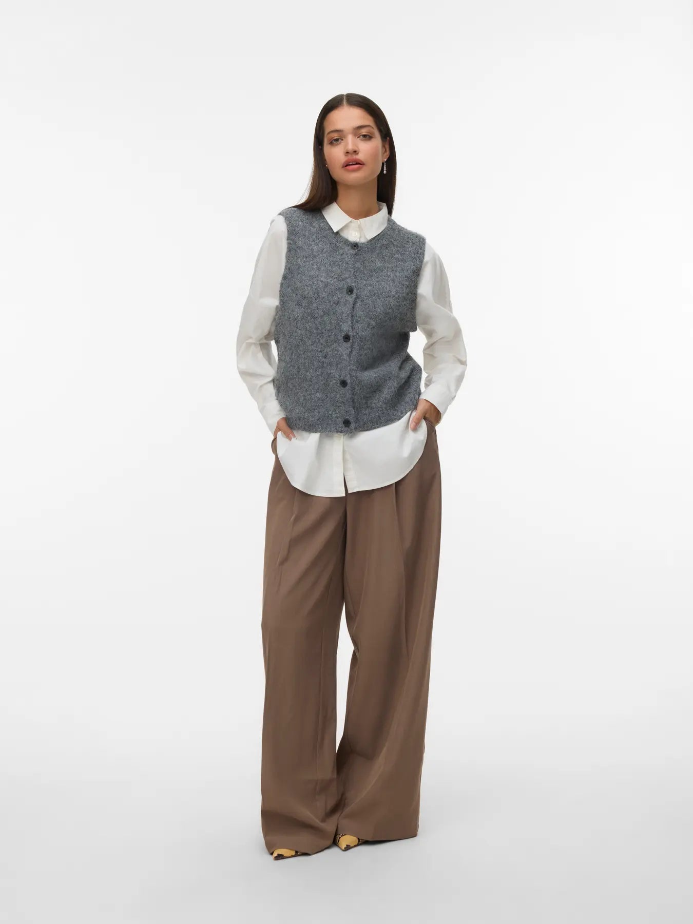 Vero Moda Novah Button Down Vest Grey