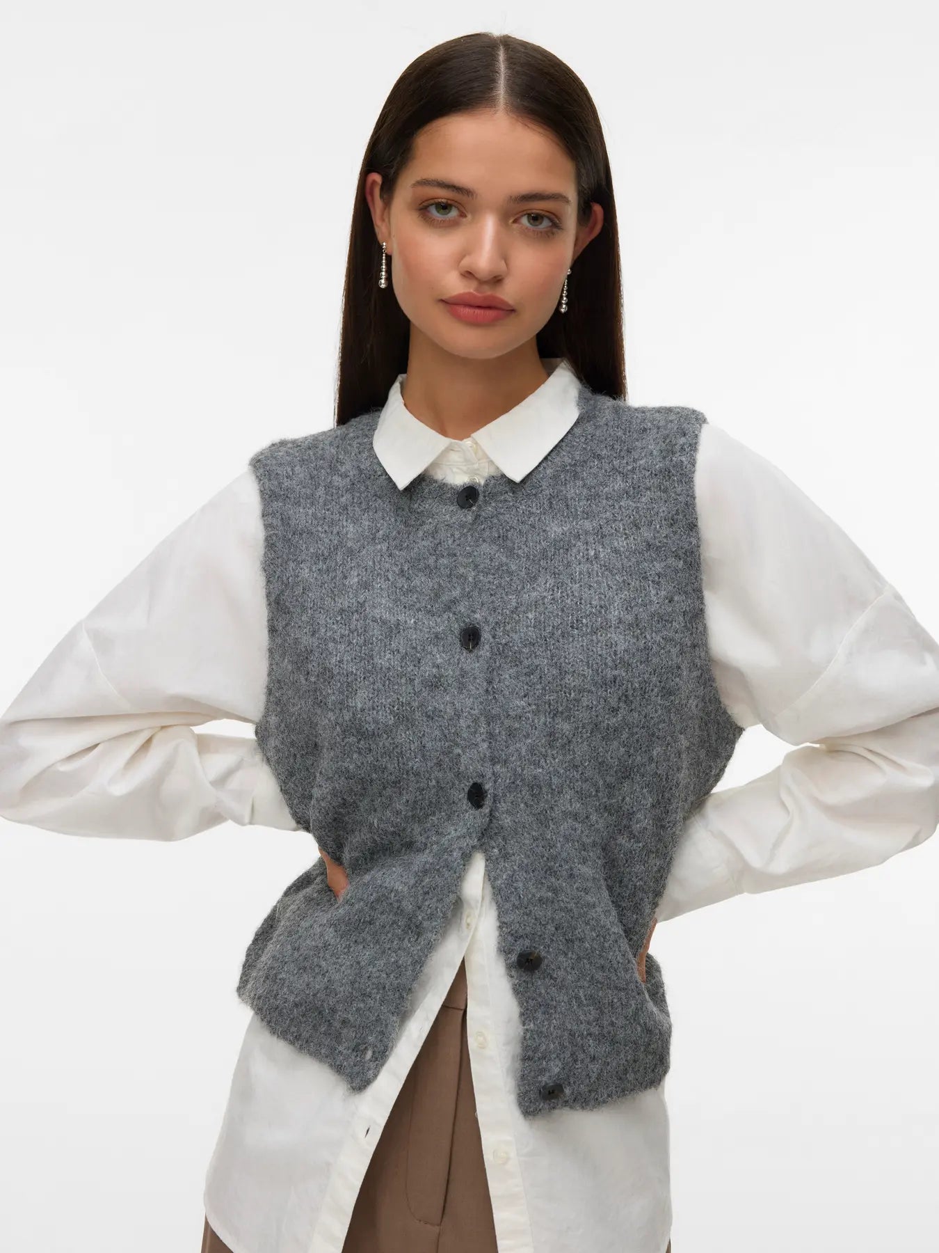 Vero Moda Novah Button Down Vest Grey