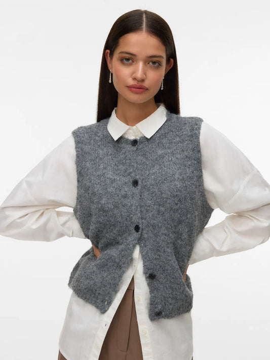 Vero Moda Novah Button Down Vest Grey