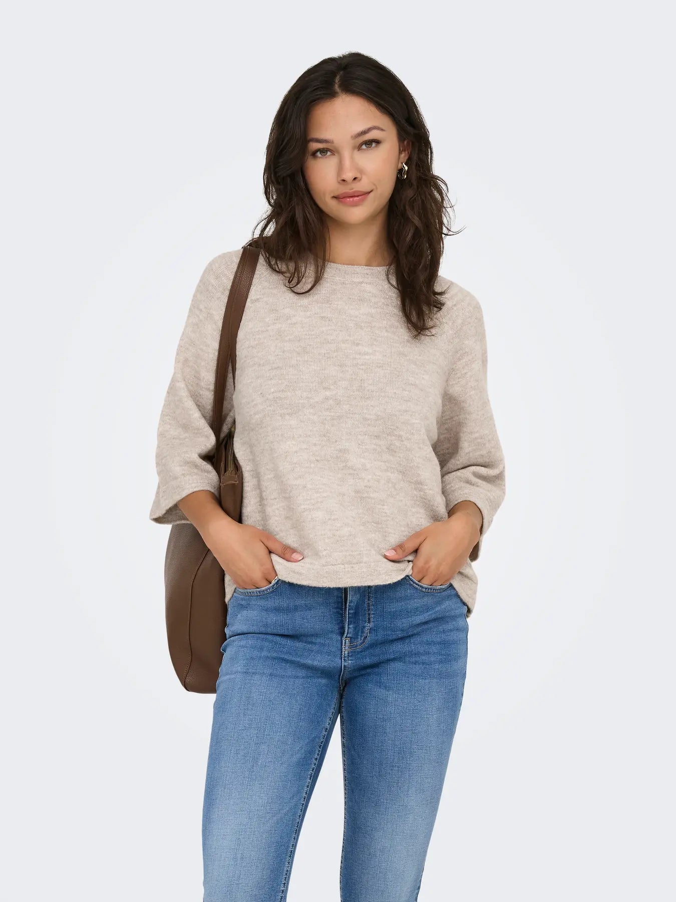 ONLY Simoni Boxy 3/4 Knit in Stone