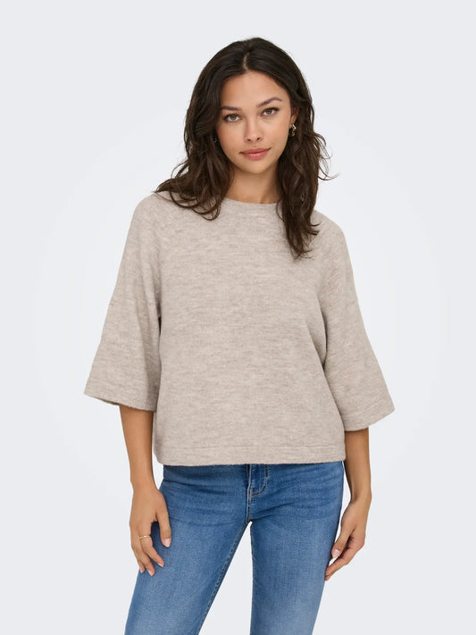 ONLY Simoni Boxy 3/4 Knit in Stone