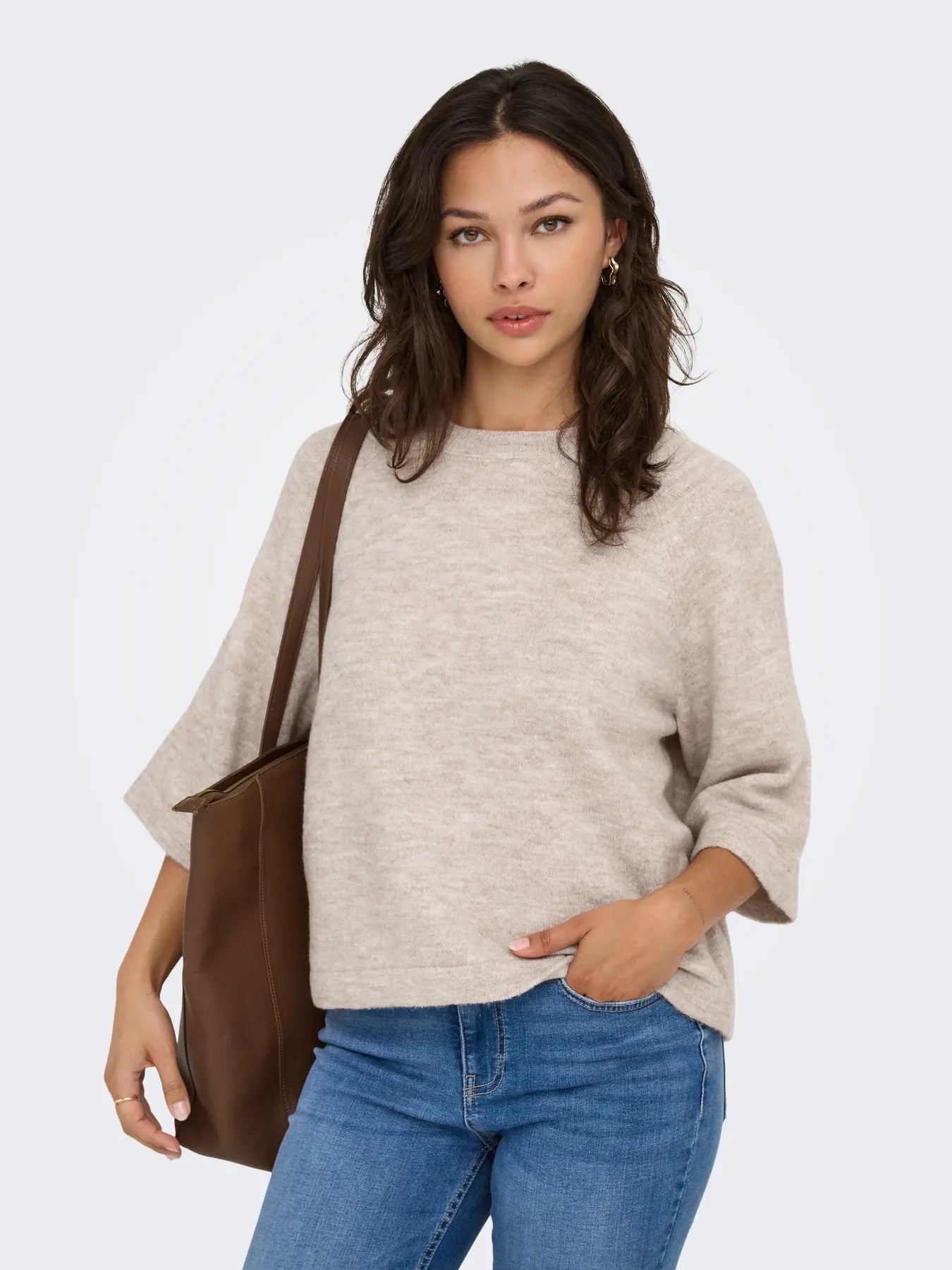 ONLY Simoni Boxy 3/4 Knit in Stone