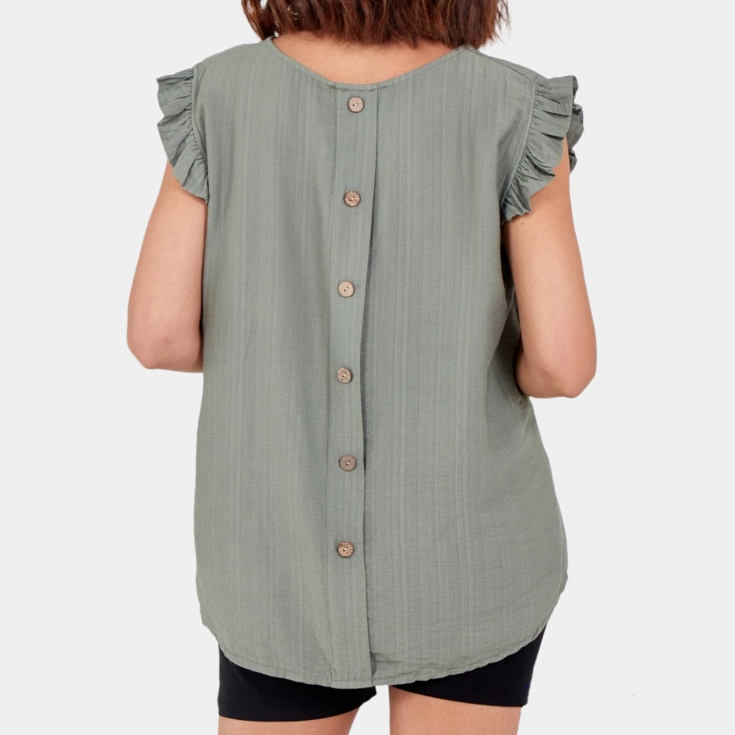 Beau Button Back Top Khaki