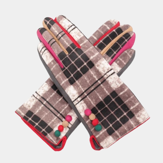 Colour Block Gloves Grey Check