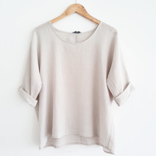 Cropped Linen Top in Stone