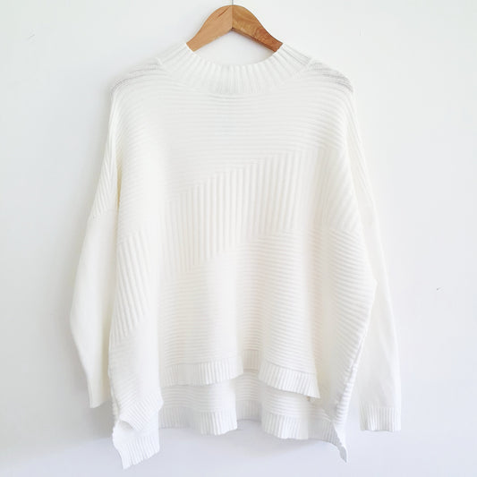 Ribbed Funnel Neck Jumper in Ivory