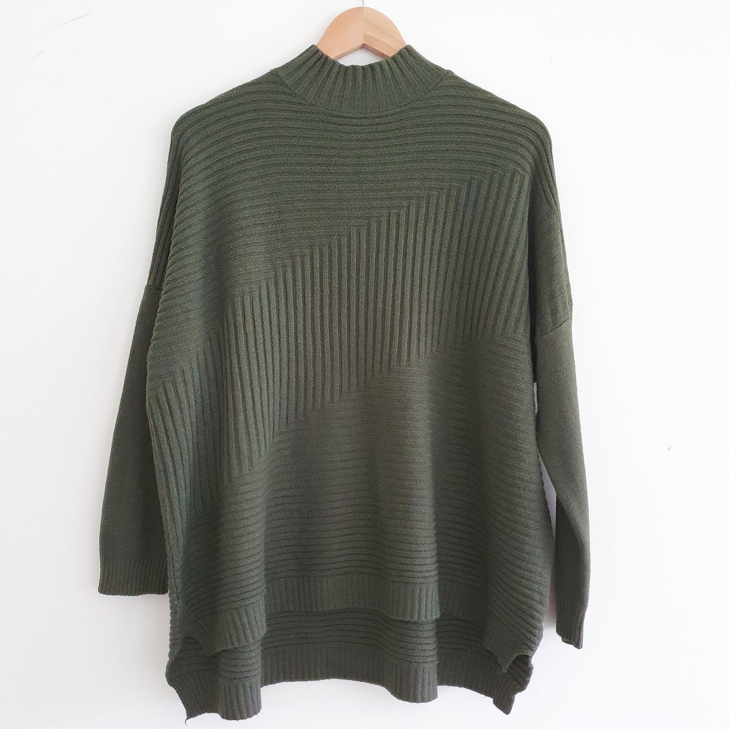 Ribbed Funnel Neck Jumper in Khaki