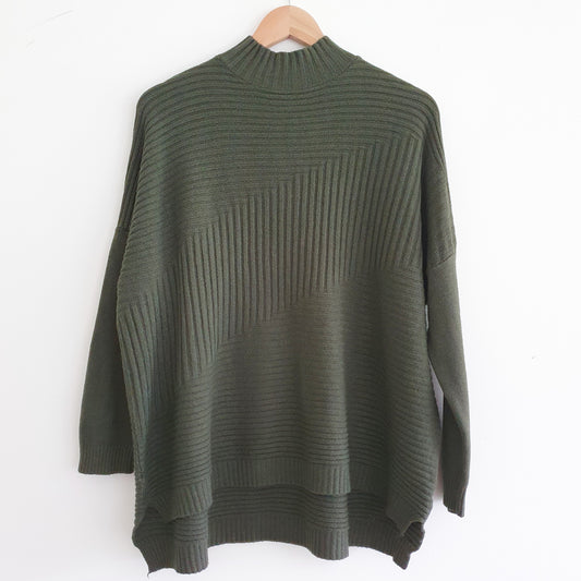 Ribbed Funnel Neck Jumper in Khaki
