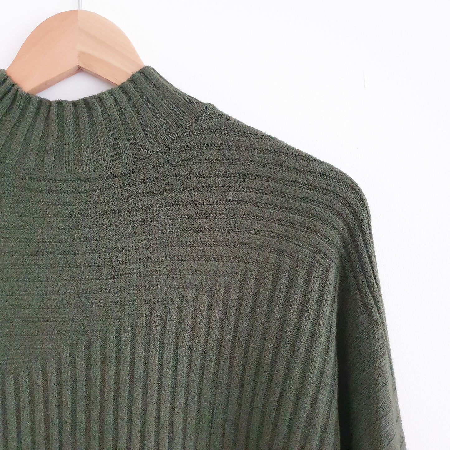 Ribbed Funnel Neck Jumper in Khaki