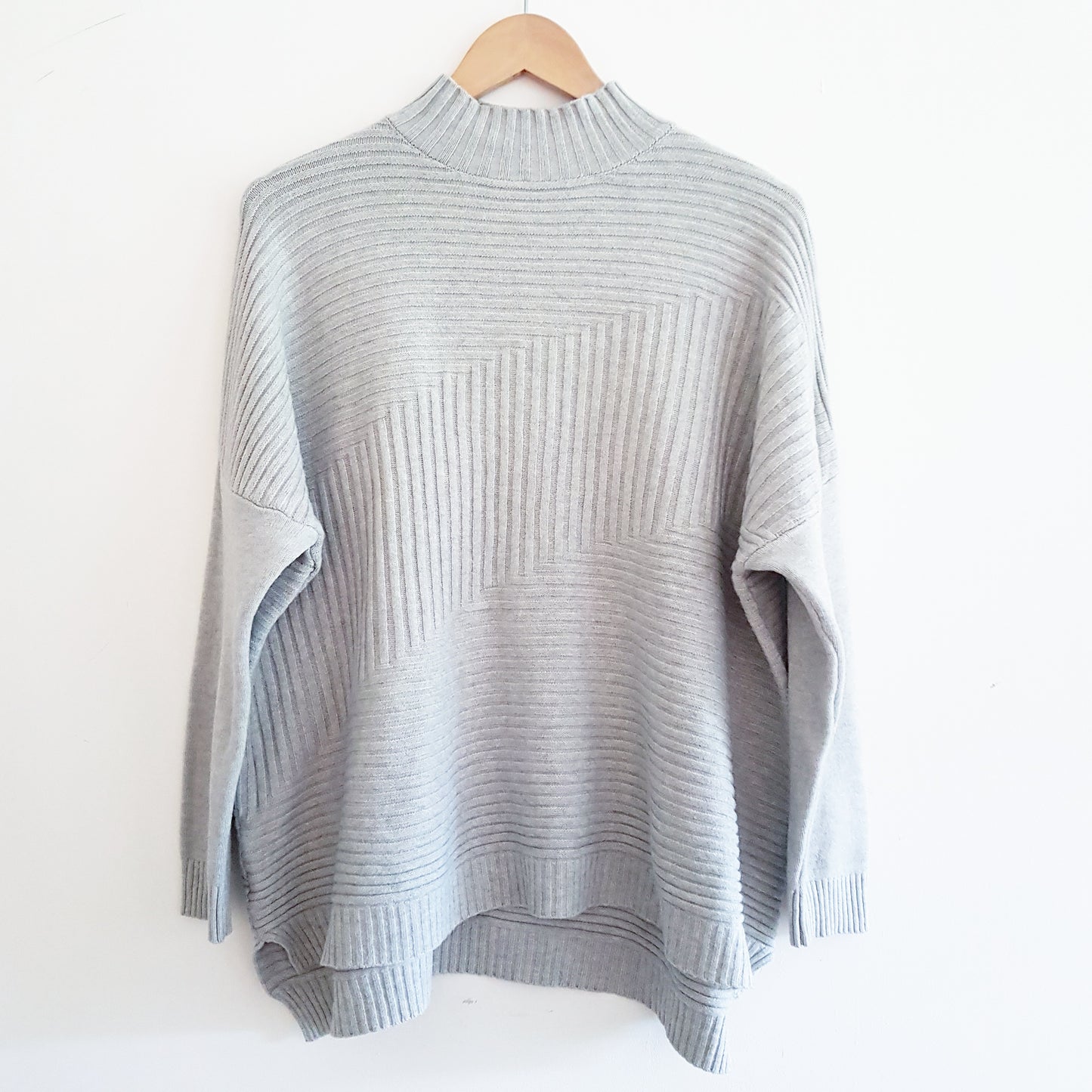 Ribbed Funnel Neck Jumper in Grey