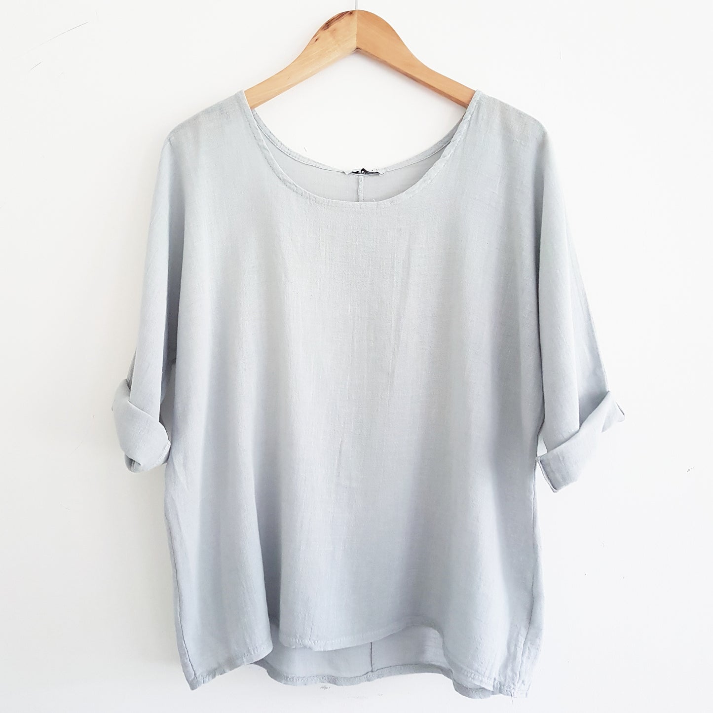 Cropped Linen Top in Silver Sky Blue Grey