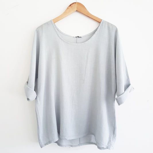 Cropped Linen Top in Silver Sky Blue Grey