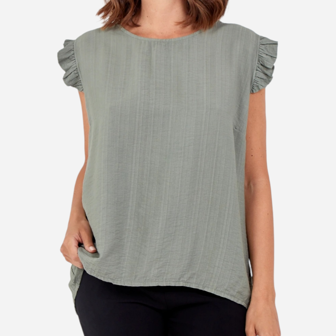 Beau Button Back Top Khaki