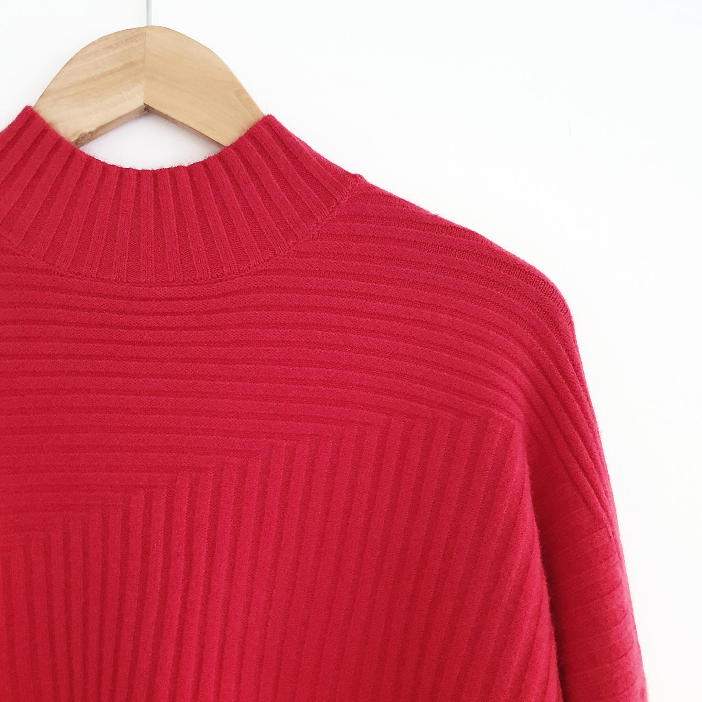 Ribbed Funnel Neck Jumper in Red